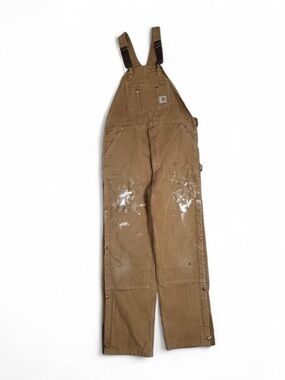 Carhartt Overalls 42x34 Brown Duck Canvas Distressed Paint Double Knee Insulated